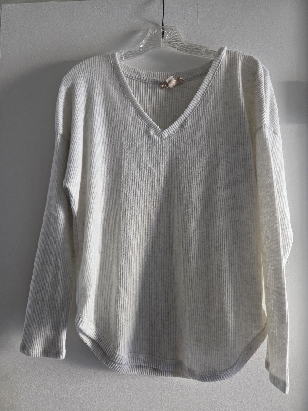 Soft V-Neck White Ribbed Sweater